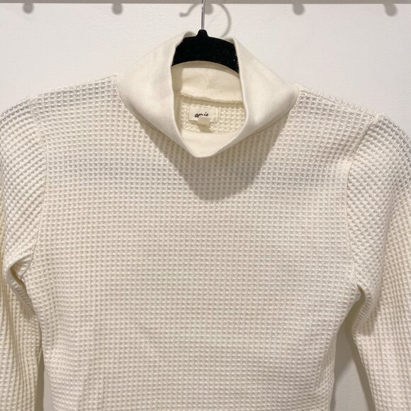 Aerie Ivory Waffle Cropped Long Sleeve Turtleneck Size Small - Picture 3 of 3